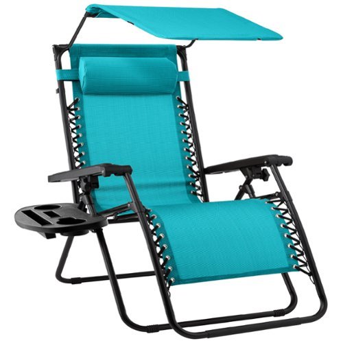 Best Choice Products - Folding Zero Gravity Recliner Patio Lounge Chair w/ Canopy Shade, Headrest, Tray - Peacock Blue-Front_Standard 