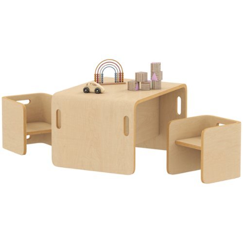 Qaba - Kids Table and Chair Set, Wooden Activity Table w/2 Adjustable Chairs, for 3-8, Play, Eating, Learning - Natural Wood-Front_Standard 