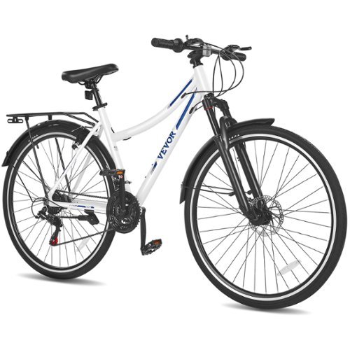VEVOR - Hybrid Bike, Lightweight Aluminum Frame Bike, 700c Wheel Hybrid Bicycle, Step-Through Bikes, 21-Speed Shimano Drivetrain - White, black-Front_Standard 