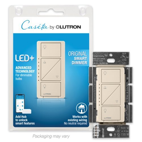 Lutron - Caseta Wireless Smart Lighting Dimmer Switch for Wall and Ceiling Lights - Light Almond-Front_Standard 