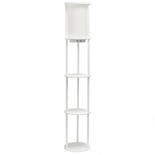 Simple Designs - Round Etagere Storage Floor Lamp with 2 USB, 1 Outlet - White-Front_Standard 