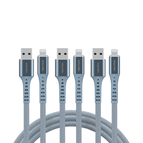 Nautica - 3 Pack 10 ft Lightning to USB A Cable MFi Certified Braided Extra Long Fast Charging iPhone, iPad Charger Cord - Blue - 3Pack-Front_Standard 