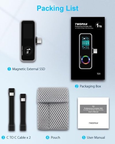 TWOPAN Magnetic Portable SSD for ProRes 4K 60fps Video Recording, 1TB External Storage for USB-C Devices iPhone Android Laptop - Black BUY ONLINE
