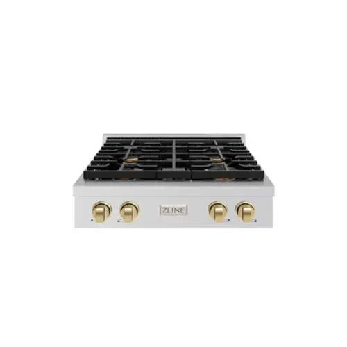 Front. ZLINE - ZLINE 30 in. Autograph Paramount Gas Rangetop w/ 4 Burners & Champagne Bronze Accents (SRTZ-30-CB) - Stainless Steel.