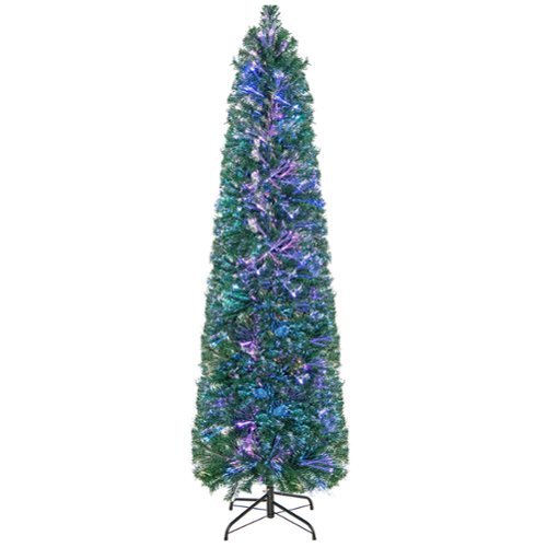 Costway - 6 FT Pre-Lit Artificial Xmas Tree with Colorful Fiber Optics & 517 PVC Branch Tips