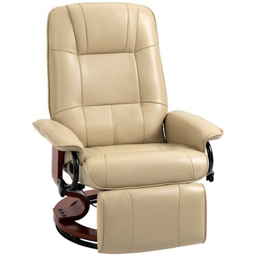 Homcom - Faux Leather Manual Recliner, Adjustable Swivel Lounge Chair with Footrest, Armrest and Wrapped Wood Base - Cream White-Front_Standard 
