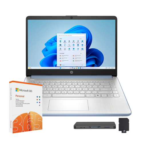 HP - Stream 14" HD Student&Business Laptop,Intel N150 CPU,16GB RAM,128GB UFS+1TB Dock Set,1 Year Office 365,Win 11s - Blue-Front_Standard 