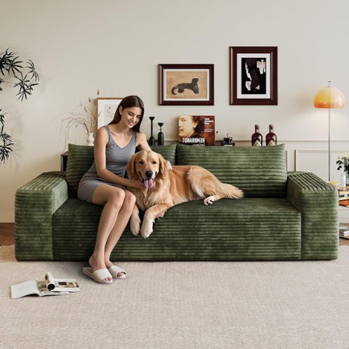 Trinkets Crazed - 71" 3-Seater LoveSeat Sofa Plush Corduroy Boneless Couch with High Cushion Backrest and Wider Armrest - Green-Front_Standard 