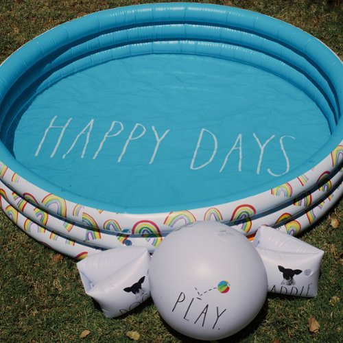 Salus Brands, LLC Rae Dunn: Happy Days Aqua Rainbow- 46 Mini Pool, CocoNut Float, Outdoor Inflatable Water Kiddie Pool, Kids Ages 5+ HOW TO BUY