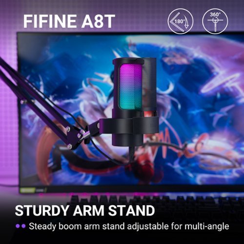 FIFINE USB Gaming Condenser Microphone Kit, PC Streaming Mic with RGB Lights, Mute, Gain Knob for Recording Podcast - Black GLOBAL SHIPPING
