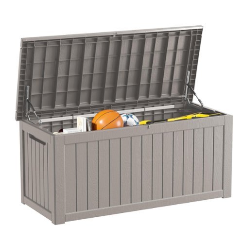 Decksplore - 270 Gallon Outdoor Storage Box — Waterproof Resin Deck Box — Lockable and Durable Outdoor Storage Solution - Brown-Front_Standard 