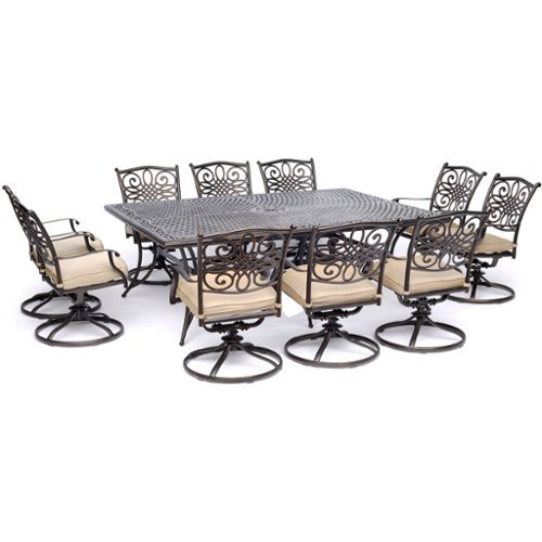 Hanover - Traditions 11-Piece Dining Set with Ten Swivel Rockers and an Extra-Long Dining Table - Alumicast/Tan