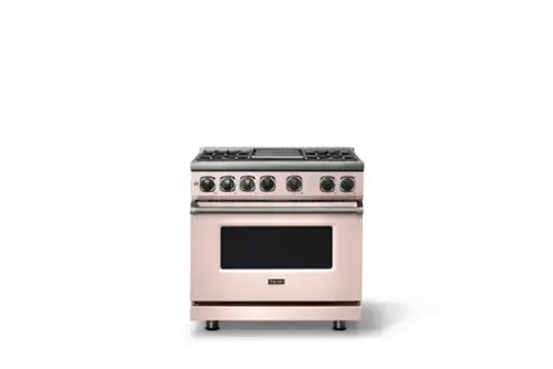 Front. Viking - 36 in. Wide 4 Burner Dual Fuel Sealed Burner Range with Griddle-LP - Blush.