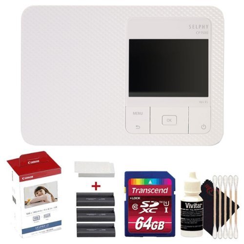 Bundle: Canon SELPHY CP1500 Compact Photo Printer w/ Color Ink 4x6 Paper - White-Front_Standard 