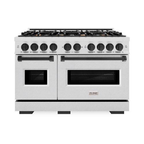 ZLINE - Autograph 48 in. Classic Satin Steel Gas Range w/ 8 Burners & Black Accents (CGRSZ-48-MB) - Stainless Steel-Front_Standard 