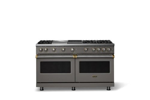 Viking - Pro 5 Series 8.0 Cu. Ft. Freestanding Sealed 6 Burner Gas Convection Range/Griddle - Damascus Gray w. Brushed Brass Trim - Damascus Gray