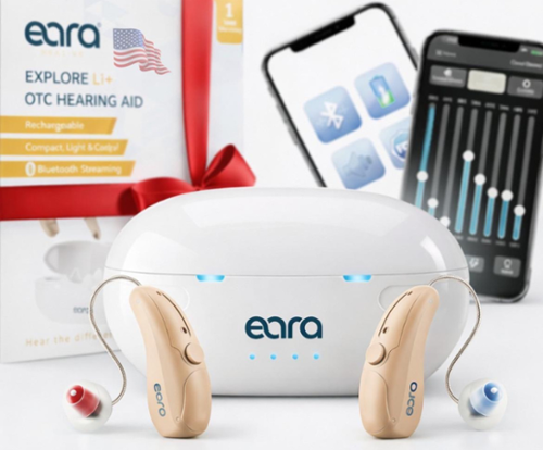 Eara - Premium Bluetooth Rechargeable OTC Hearing Aids with APP Control & Self-Fitting, Phone Call & Music, FDA Registered - Beige-Front_Standard 