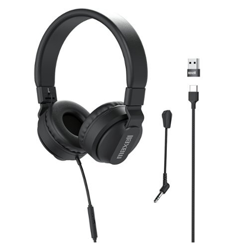 Maxell - Wired Folding Over-Ear Headphones with Detachable Boom Mic, In-Line Mic, USB-C Connector, DAC Chipset, HPBMT1 - Black-Front_Standard 