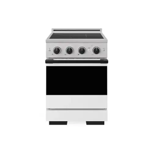 Front. ZLINE - Autograph 24 in. 3.2 cu. ft. Marino Freestanding Induction Range with 3 Burners and Black Accents with White Door - White Matte.
