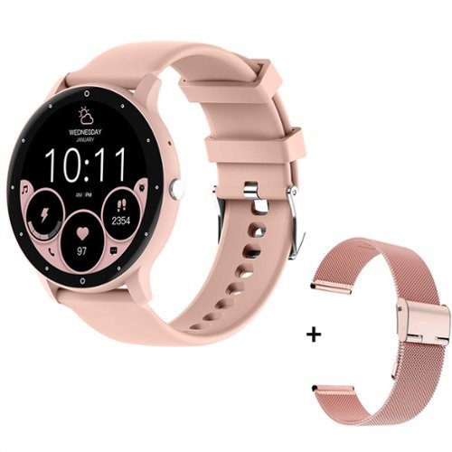 SKRAN - 1.28" TFT HD Screen Smart Watch with Bluetooth Calling - Blood Pressure, Heart Rate,Sleep Monitoring -Silicone+Steel - Pink - (2026)-Front_Standard 