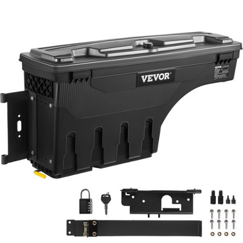 VEVOR - Truck Bed Storage Box, Lockable Lid, Waterproof ABS Wheel Well Tool Box 6.6 Gal/20 L with Password Padlock - Black-Front_Standard 