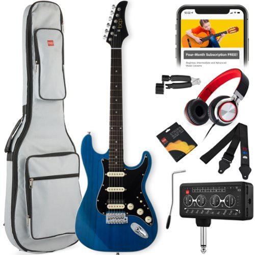 Best Choice Products - Beginner HSS Electric Guitar Kit w/ Headphone Amp, Gig-Bag, Headphones - Midnight Blue/Black-Front_Standard 