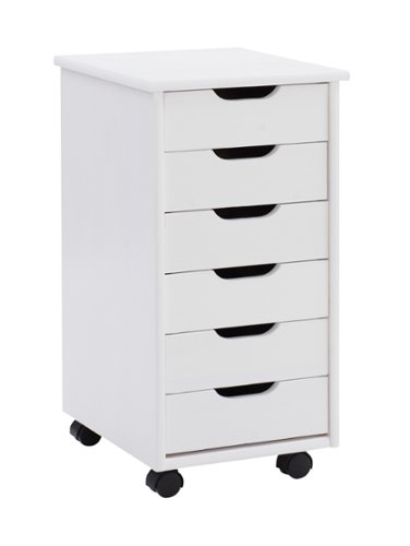 Linon Home Décor - Monte Six-Drawer Rolling Storage Cart - Whitewash-Front_Standard 