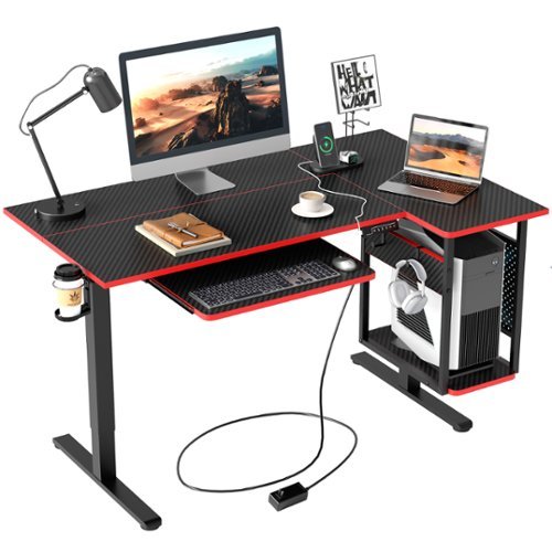 Bestier  L-Shaped Gaming Adjustable Standing Desk with Keyboard Tray and Host Shelf - 57" wide - Black