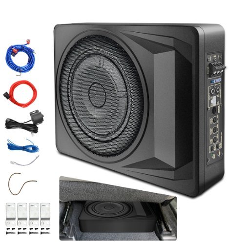 Junsun - All-in-One 10" 1200W Slim Under Seat Subwoofer with Built-in Amplifier (300W RMS) Adjustable Low Pass/Gain/Bass Boost - Black-Front_Standard 