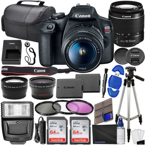 EOS Rebel T7 DSLR Camera w/ Canon EF-S 18-55mm f/3.5-5.6 is II Lens + 2x 64GB Memory Cards + 37 Piece Bundle-Front_Standard 