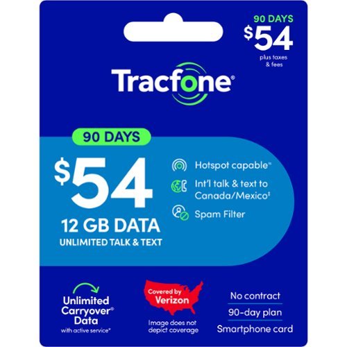 Tracfone - $54 Unlimited Talk & Text plus 12GB of Data 90-Day - Prepaid Plan [Digital]
