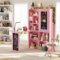 Aheaplus - Foldable Compact Desk: Built-in Outlets & Blackboard, Space-Saving Workstation for Home Office/Craft Room - Pink-Front_Standard