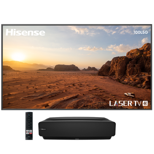 Hisense - L5G Laser TV Ultra Short Throw Projector with 100" ALR Screen, 4K UHD, 2700 Lumens, HDR10, Android TV - Black-Front_Standard 