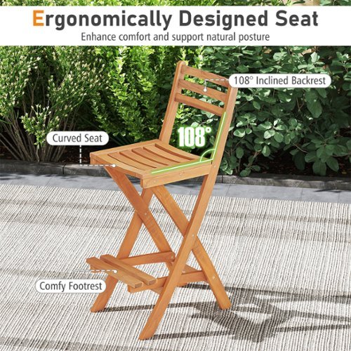 Gymax Outdoor Folding Bar Stools Set of 2 w/Backrest Footrest