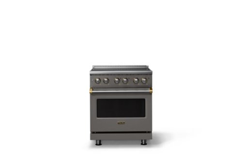 Viking - 30 in. Wide 4 Elements Pro 5 Series 4.7 Cu.Ft. Freestanding Electric Convection Range Brushed Brass Trim - Damascus Gray