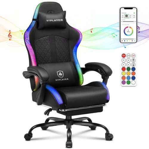 GTPlayer - RGB Gaming Chair with Speakers High Back Reclining Office Chairs - Black-Front_Standard 