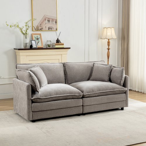KERDOM - 63" Cloud Sofa Chenille Loveseat Couch, Small Sectional 2-Seater Sofa for Apt Living Room, 300lbs Capacity per Seat - Gray-Front_Standard 