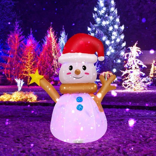Costway 4 FT Inflatable Christmas Snowman Blow-up Decoration with 360 Rotating LED Lights