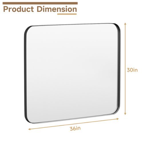 LOVMOR Tempered Glass Rounded Rectangle Framed Wall-Mounted Bathroom Vanity Mirror - 36 x 30 - Black BUY IN MIDDLE EAST