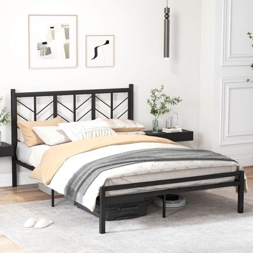 Costway Queen Size Platform Bed with Headboard 11.5" Under Bed Storage Easy Assembly - Black