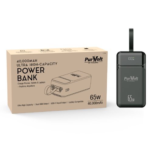 Pursonic - PurVolt 40,000mAh Ultra High-Capacity Power Bank – Powering Laptops, Phones & Beyond - Black-Front_Standard 