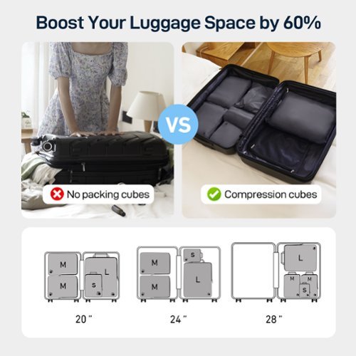 Epicka Nylon Compression Packing Cubes 4 Set - Water Resistant Travel Packing Organizer for Carry on - Dark Grey - Dark Grey GLOBAL SHIPPING