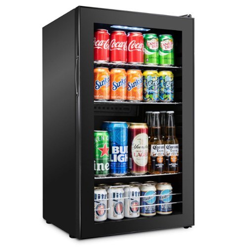 Ivation - 126 Can Beverage Refrigerator, Freestanding Mini Fridge with Glass Door - Black-Front_Standard 