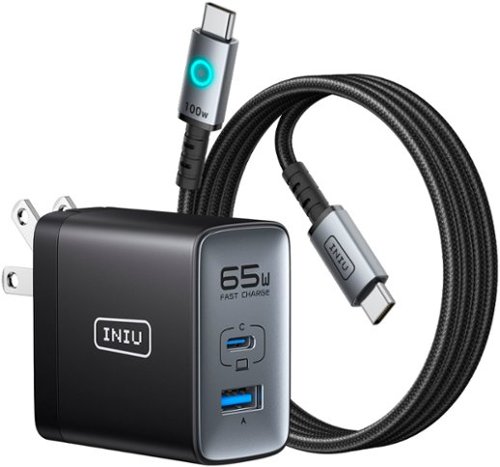 INIU - 65W Fast GaN Charger with USB-A/C Ports & 100W USB C to C 3.3ft Cable for Laptops, Phones, Tablets, etc. - Black