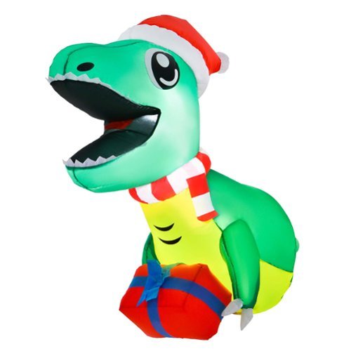 Costway - 3.3' Christmas Inflatable Dinosaur Broke Out from Window Hanging Window Dinosaur - Multicolor-Front_Standard 