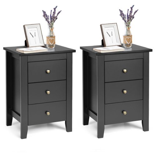 Costway - Set of 2 Nightstand End Beside Sofa Table with  3 Drawers Bedroom Furniture - Black