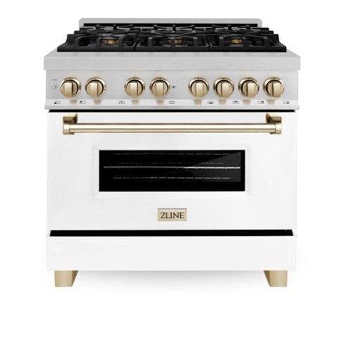 ZLINE - Autograph 36 in. Legacy Dual Fuel Range in Satin Steel w/ White & Gold Accents (RASZ-WM-36-G) - Stainless Steel-Front_Standard 