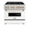 ZLINE - Autograph 36 in. Legacy Dual Fuel Range in Satin Steel w/ White & Gold Accents (RASZ-WM-36-G) - Stainless Steel-Front_Standard