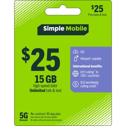 Simple Mobile - $25 Unlimited Talk & Text 30-Day Plan (Email Delivery) [Digital]-Front_Standard 