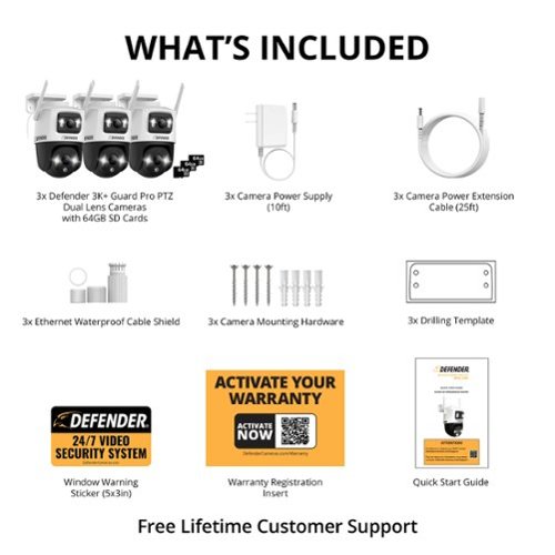 Defender AI POWERED Guard Pro 3K PLUS Dual Lens PTZ Wi-Fi 6 Plug-in Security Camera with 64 GB SD Card - 3 Pack - White BUY IN EUROPE
